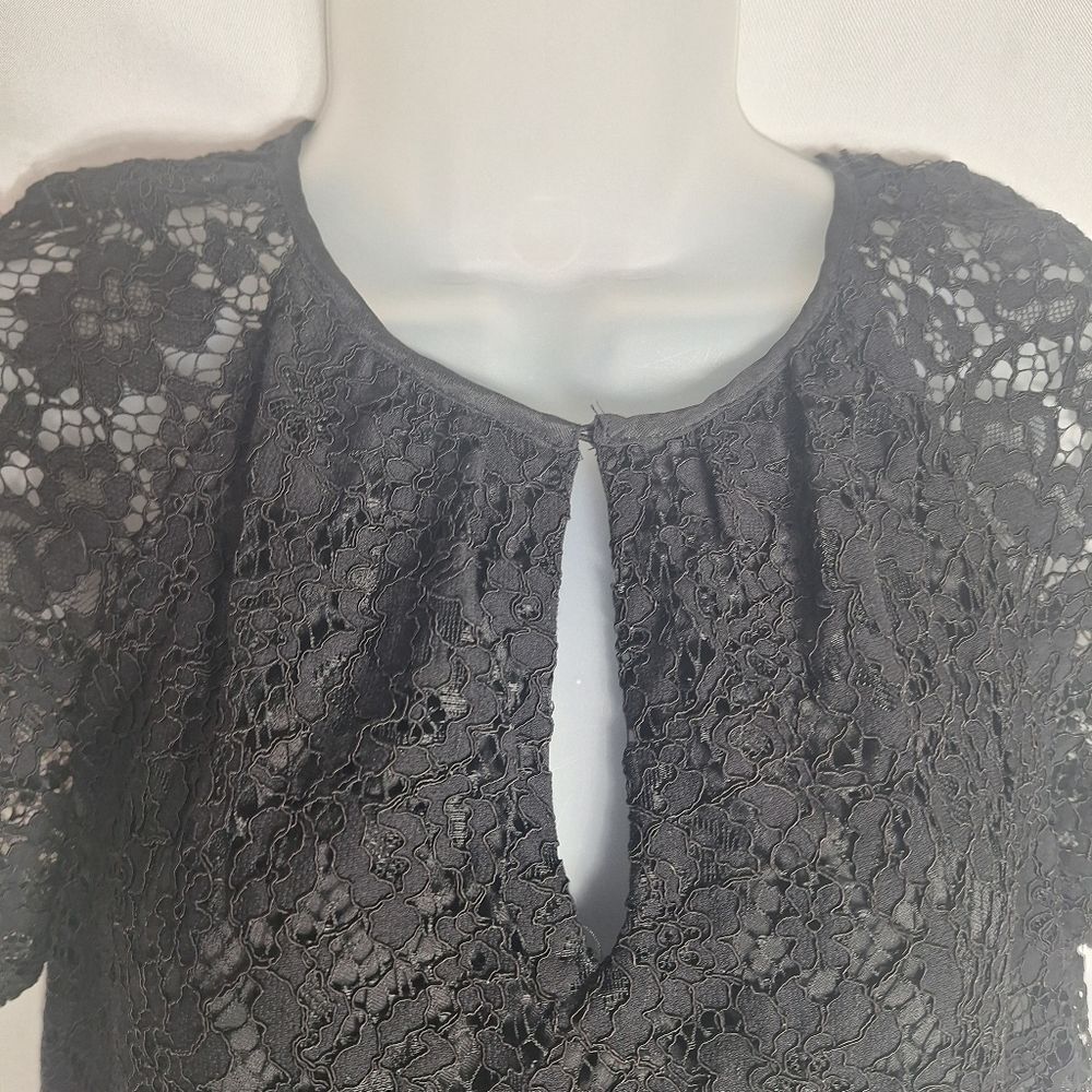 J Crew Black Floral Lace Blouse Short Sleeve Romantic Goth Top XS Womens - Picture 4 of 12